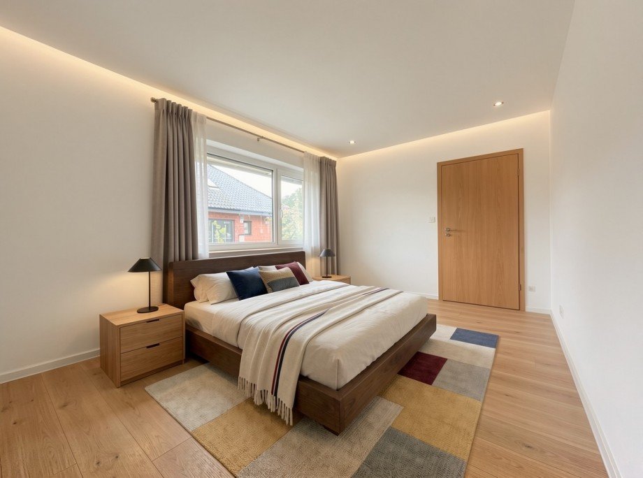 Schlafzimmer KI bearbeitet Souterrainwohnung Bad Oeynhausen