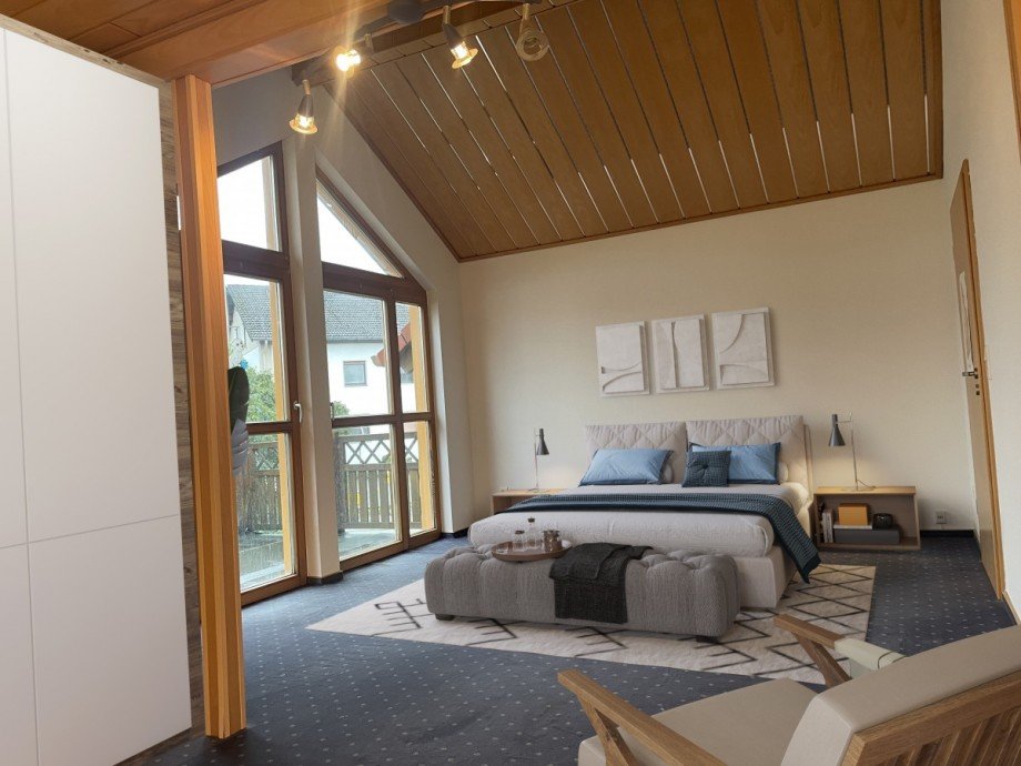 Schlafzimmer OG mit Zugang zum Balkon Einfamilienhaus Kalletal