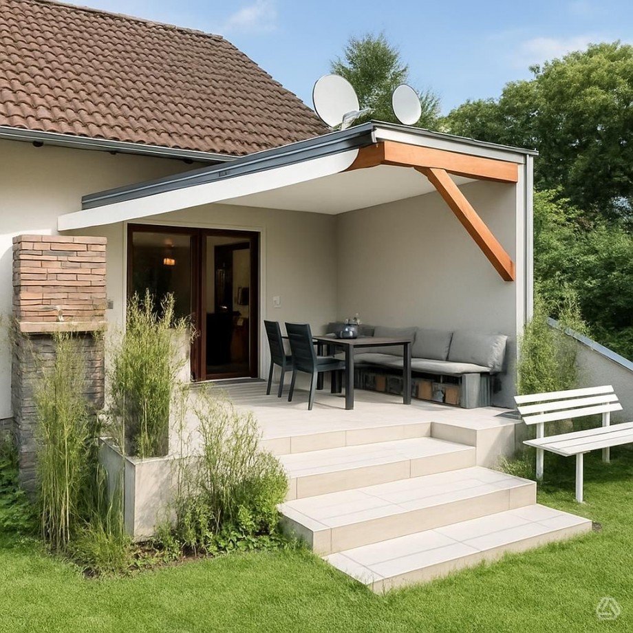 Blick v. Garten auf die Terrasse Einfamilienhaus L�hne